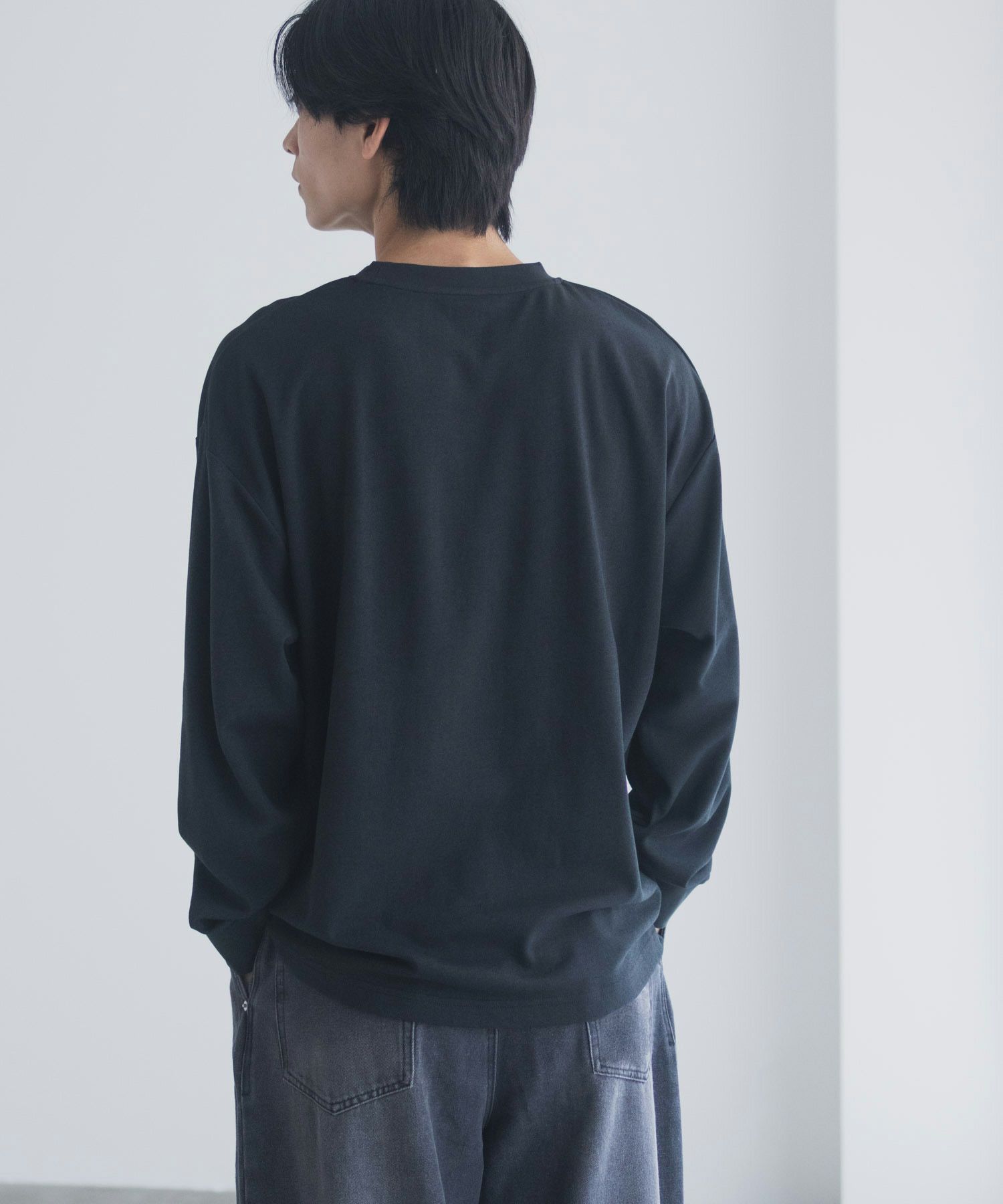 NAVY タフラク ポンチ素材プリント長袖Tシャツ メンズ