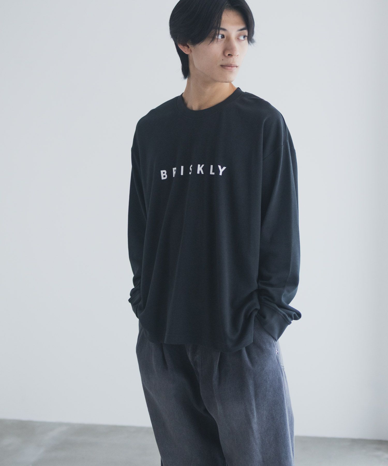 NAVY タフラク ポンチ素材プリント長袖Tシャツ メンズ