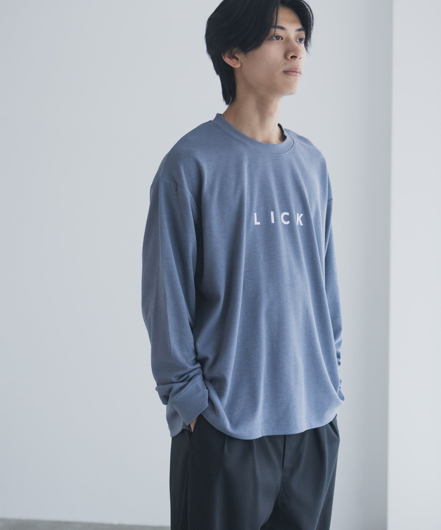 NAVY タフラク ポンチ素材プリント長袖Tシャツ メンズ