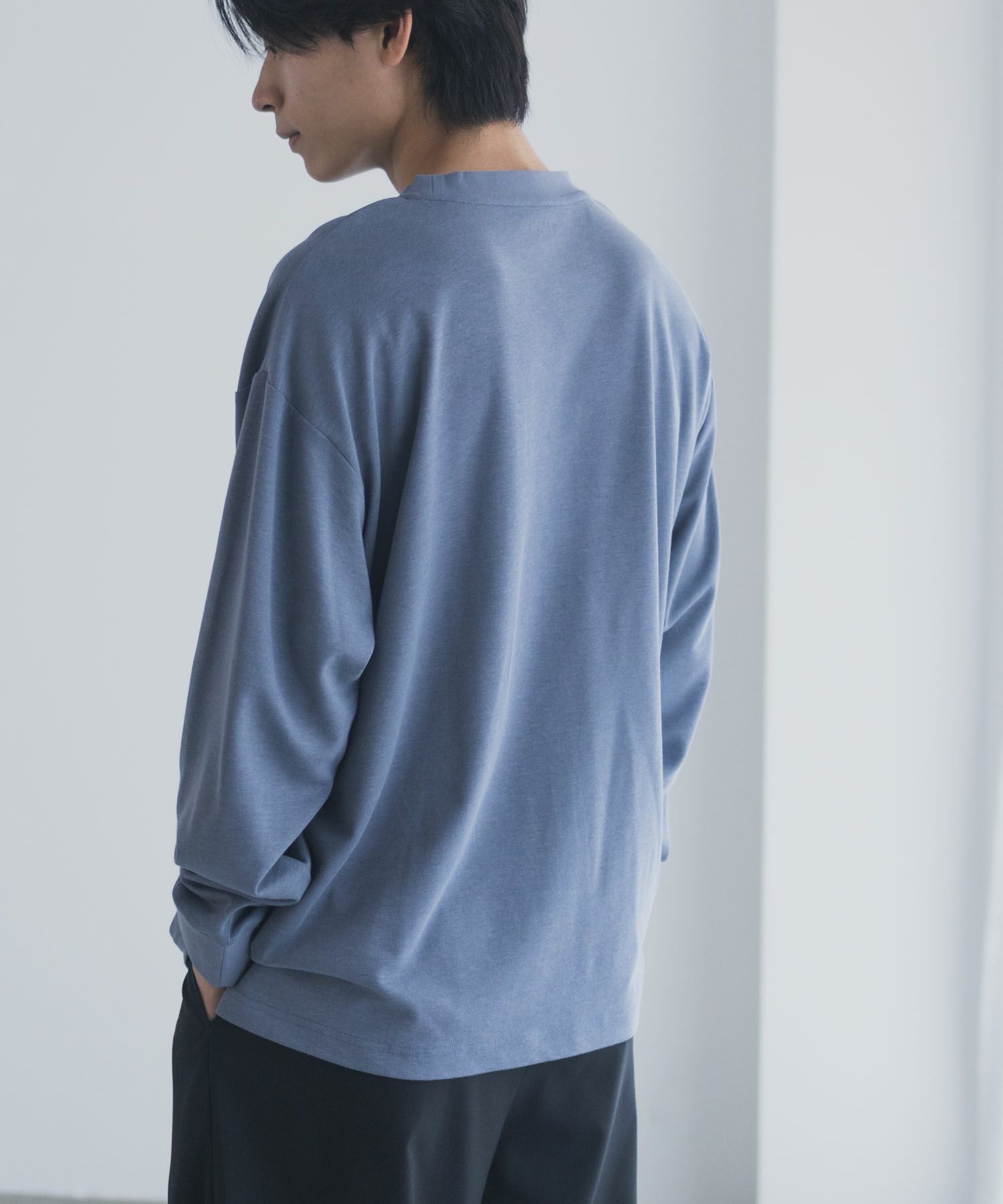 NAVY タフラク ポンチ素材プリント長袖Tシャツ メンズ