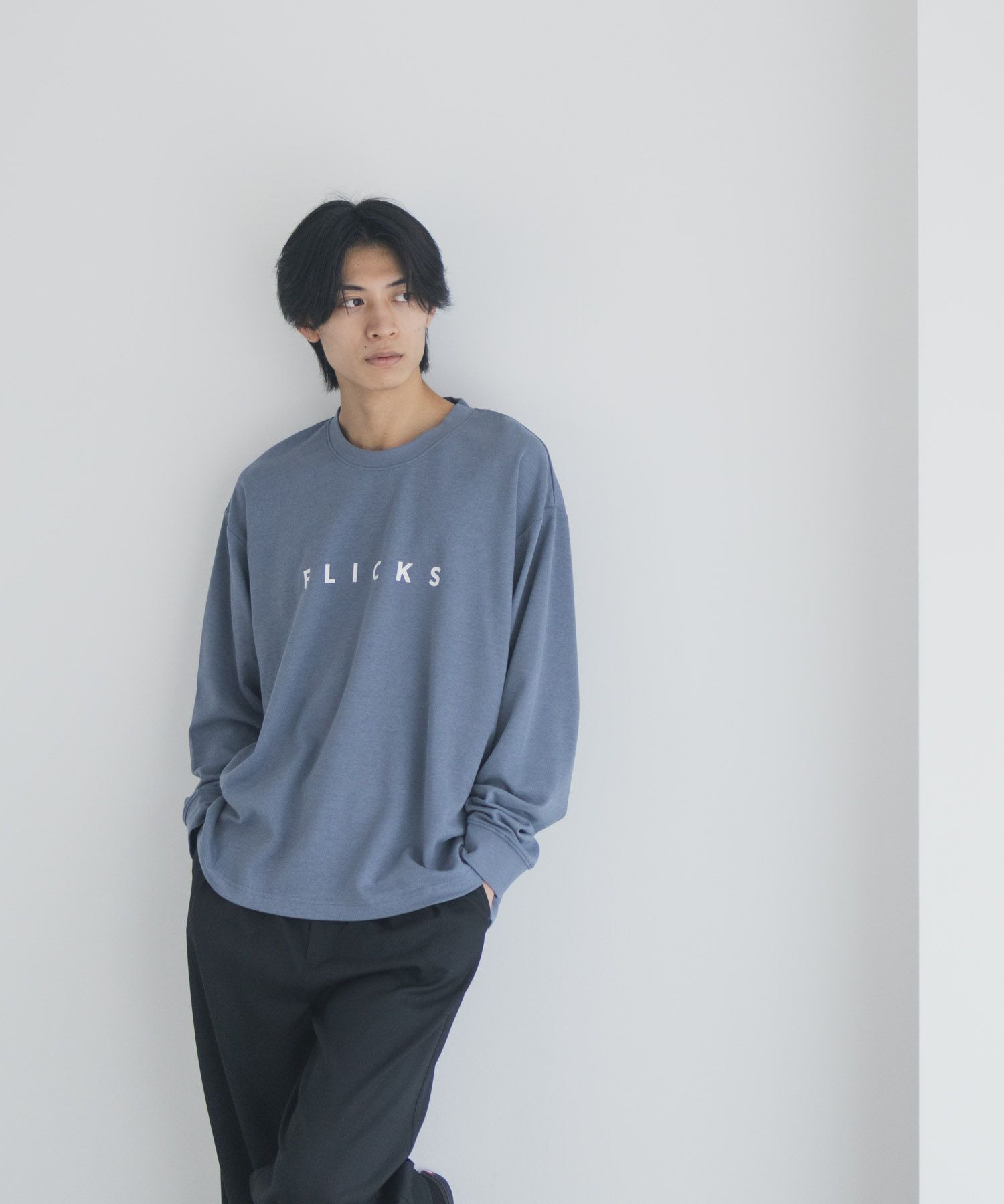 NAVY タフラク ポンチ素材プリント長袖Tシャツ メンズ