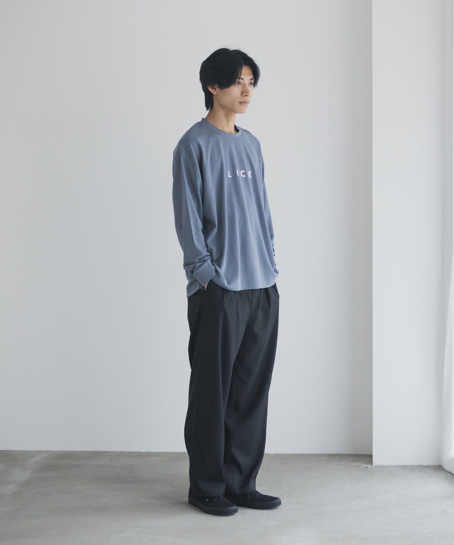 NAVY タフラク ポンチ素材プリント長袖Tシャツ メンズ