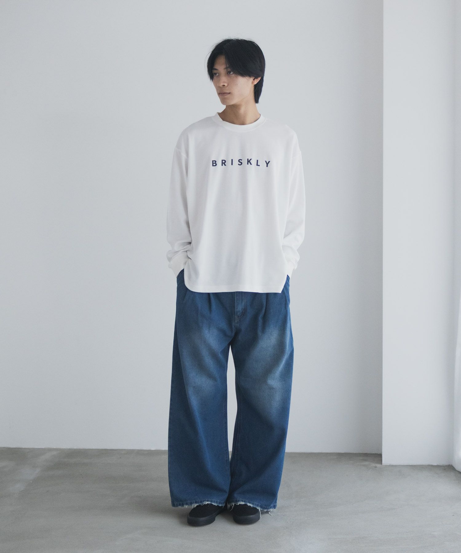 NAVY タフラク ポンチ素材プリント長袖Tシャツ メンズ