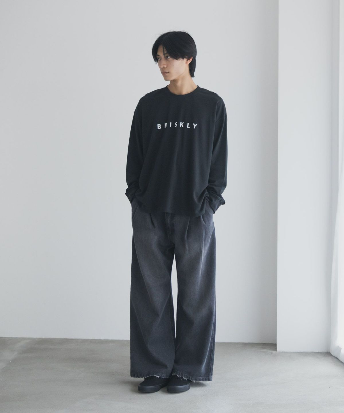 NAVY タフラク ポンチ素材プリント長袖Tシャツ メンズ