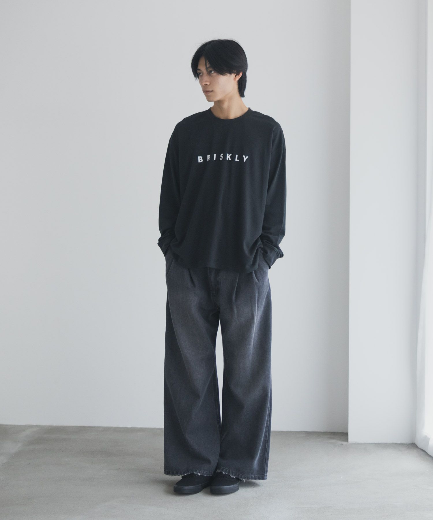 NAVY タフラク ポンチ素材プリント長袖Tシャツ メンズ