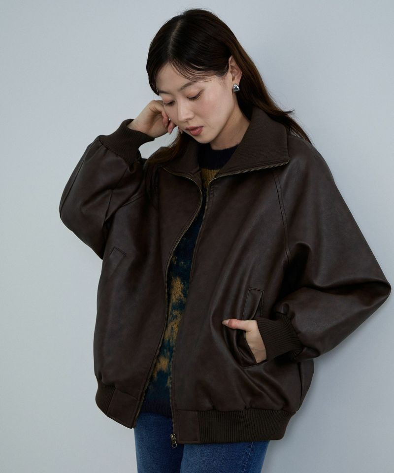 [値下げ]nAvy 合皮リブブルゾン レディース商品画像-1