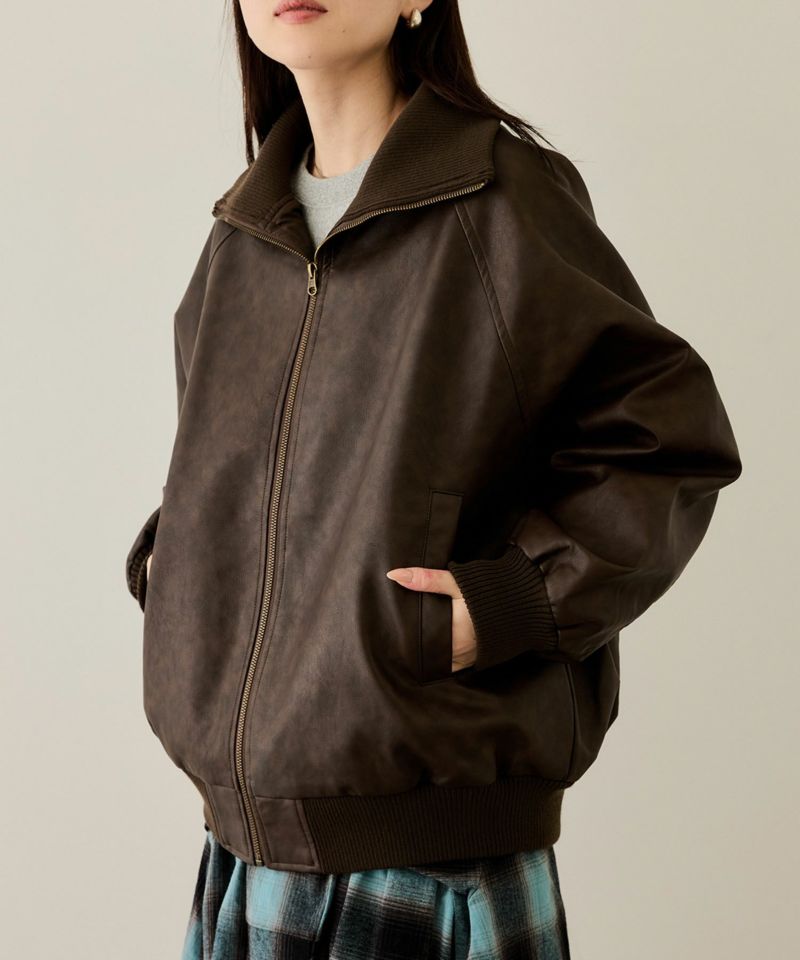 [最終さらに50%OFF][値下げ]nAvy 合皮リブブルゾン レディース商品画像-1