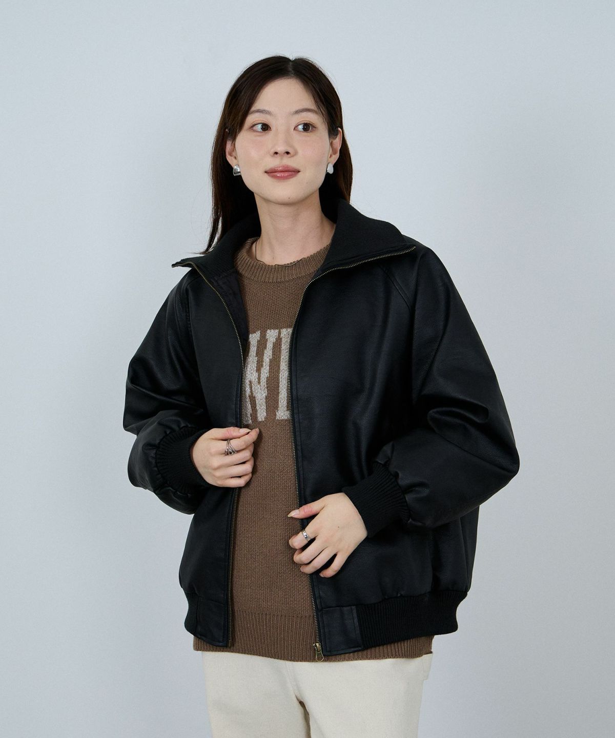 nAvy 合皮リブブルゾン レディース