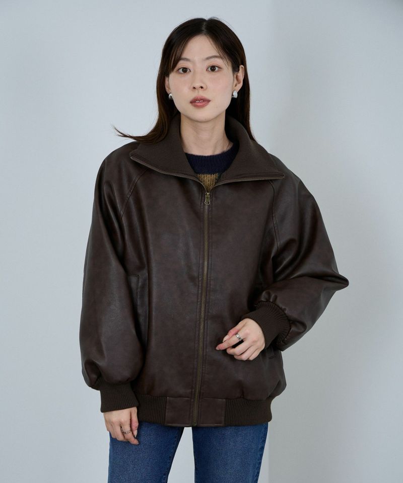 [値下げ]nAvy 合皮リブブルゾン レディース商品画像-3