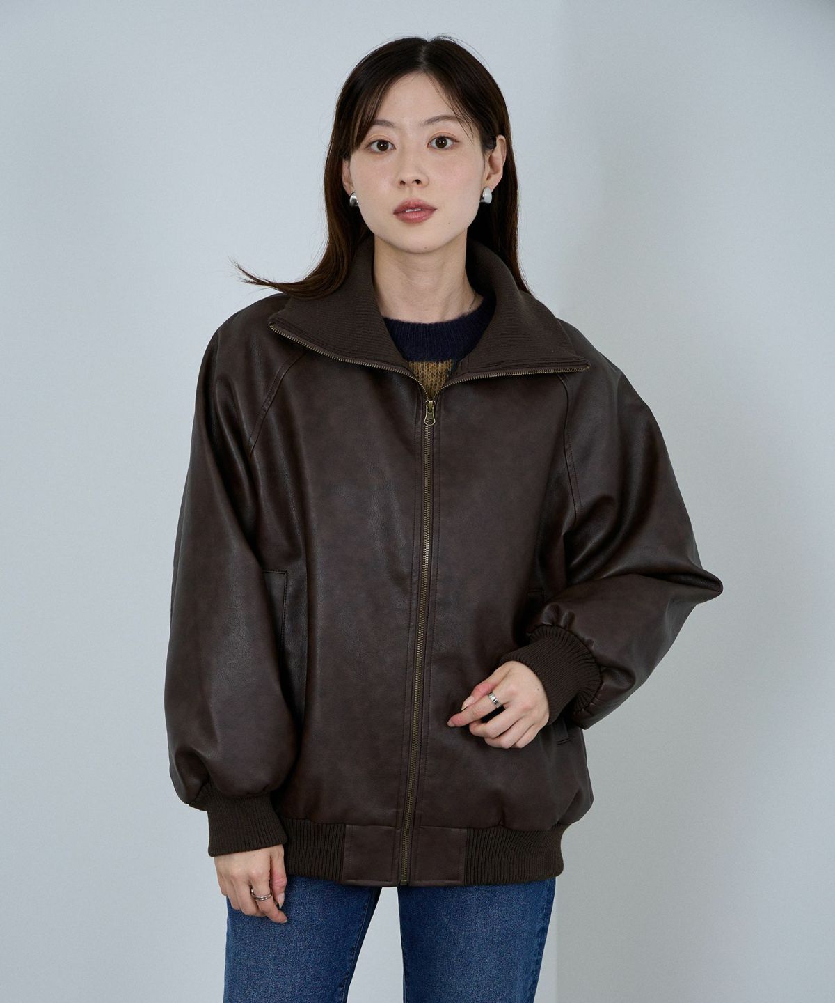 nAvy 合皮リブブルゾン レディース