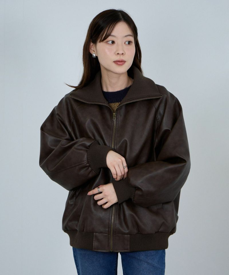 [値下げ]nAvy 合皮リブブルゾン レディース商品画像-4