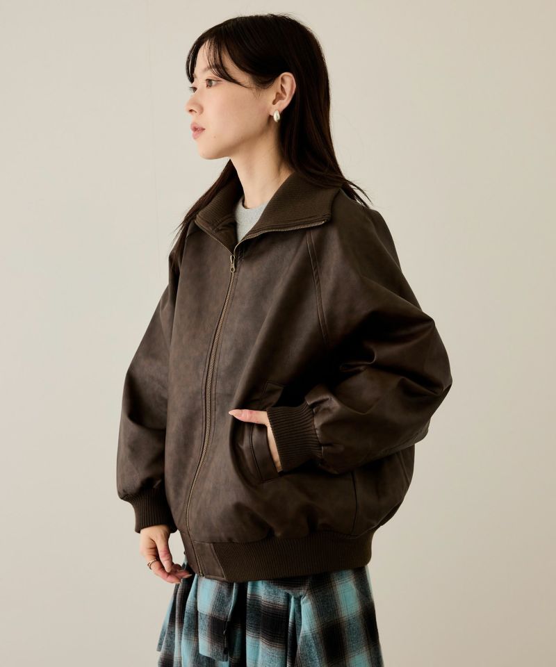 [最終さらに50%OFF][値下げ]nAvy 合皮リブブルゾン レディース商品画像-5