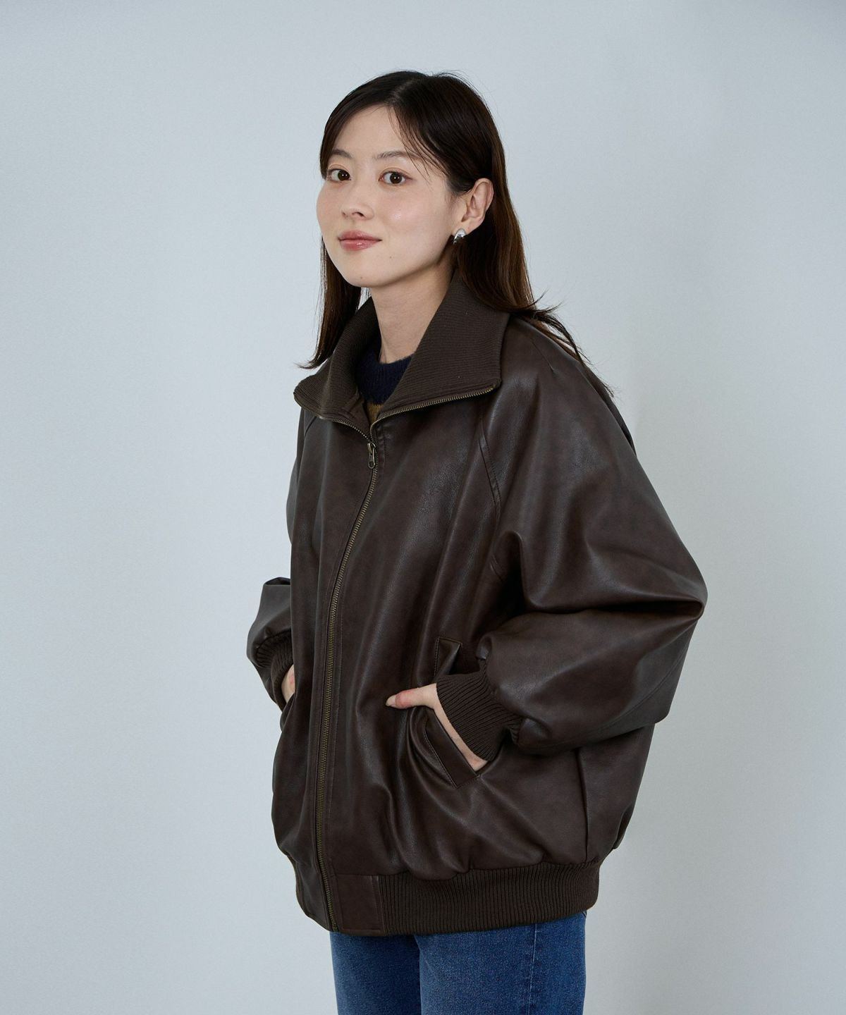 nAvy 合皮リブブルゾン レディース