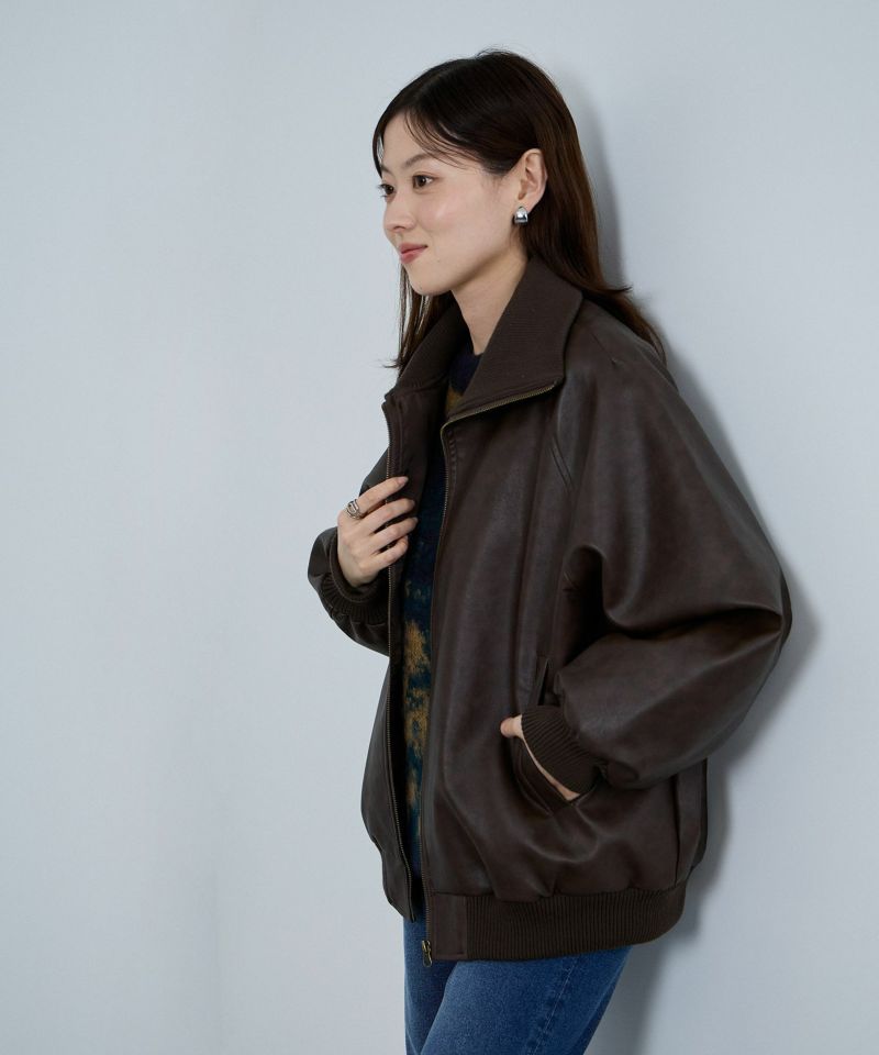 [値下げ]nAvy 合皮リブブルゾン レディース商品画像-7