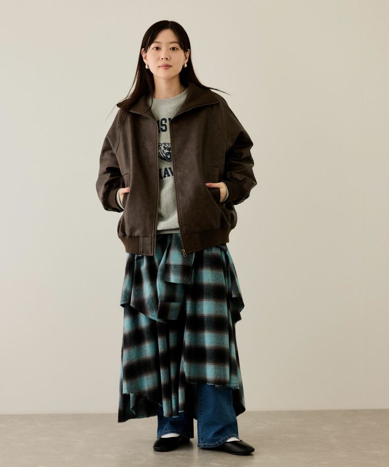 [最終さらに50%OFF][値下げ]nAvy 合皮リブブルゾン レディース商品画像-7