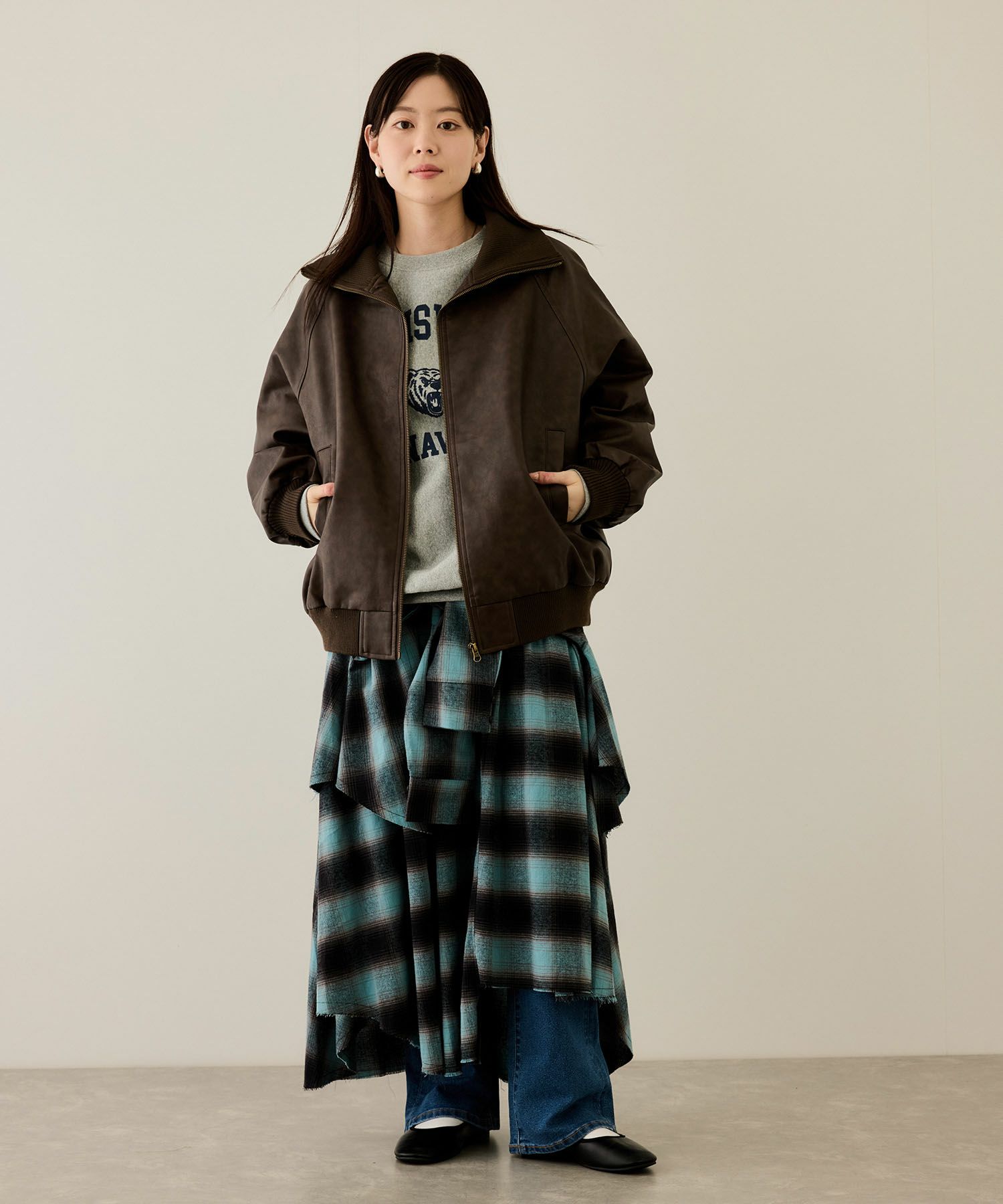 [最終さらに50%OFF][値下げ]nAvy 合皮リブブルゾン レディース商品サムネイル-7