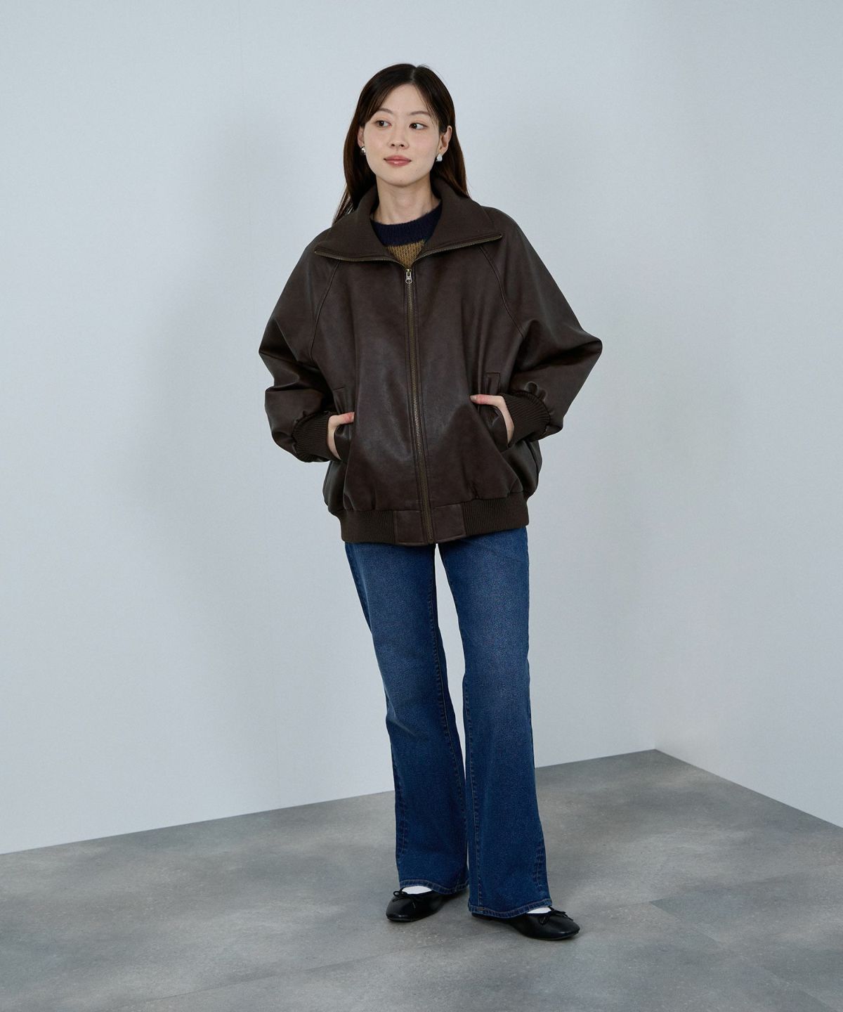 nAvy 合皮リブブルゾン レディース