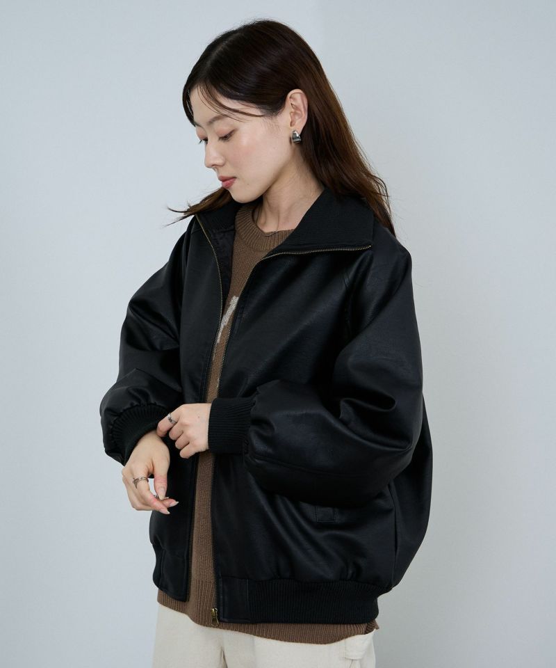 [値下げ]nAvy 合皮リブブルゾン レディース商品画像-11