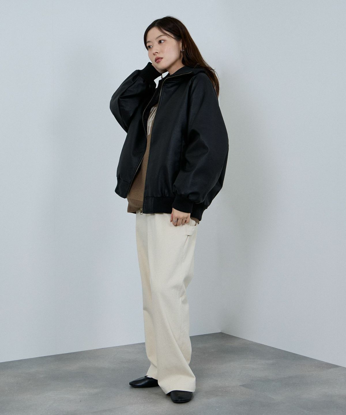 nAvy 合皮リブブルゾン レディース