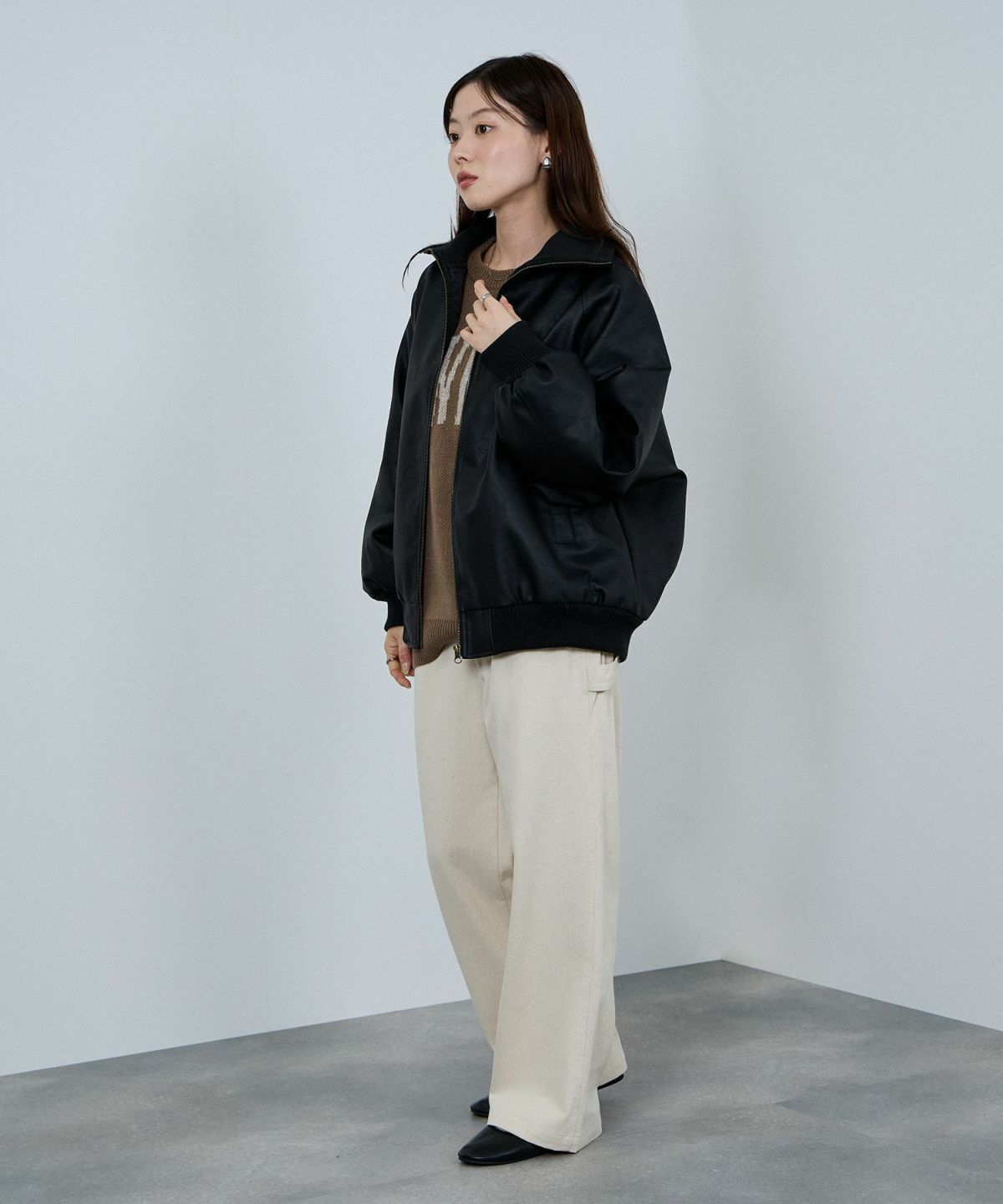 nAvy 合皮リブブルゾン レディース