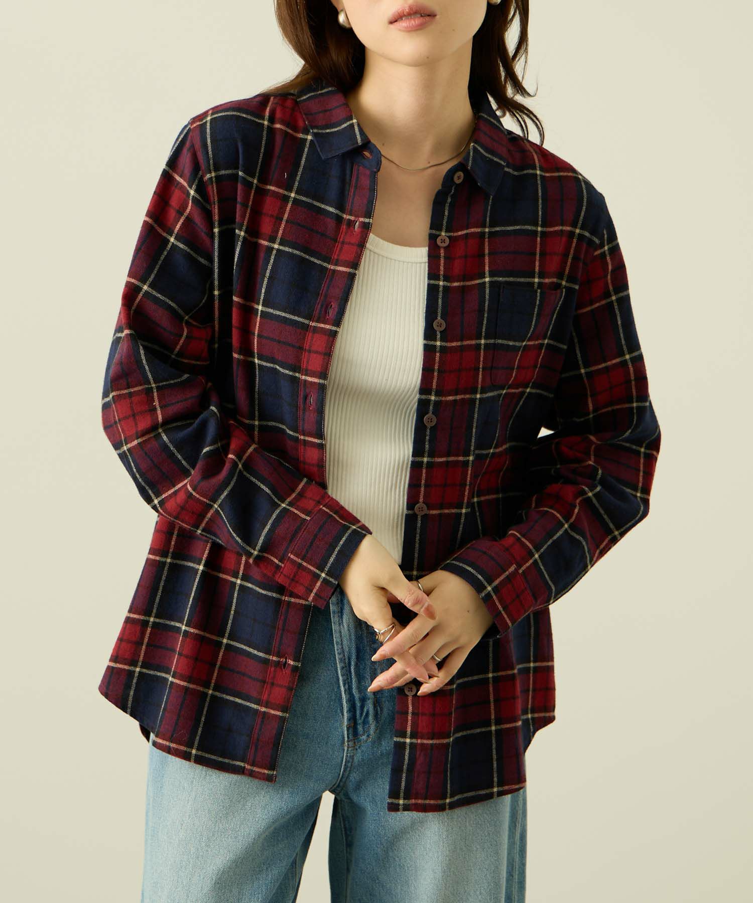 nAvy コットンネルチェックシャツ レディース商品画像-1