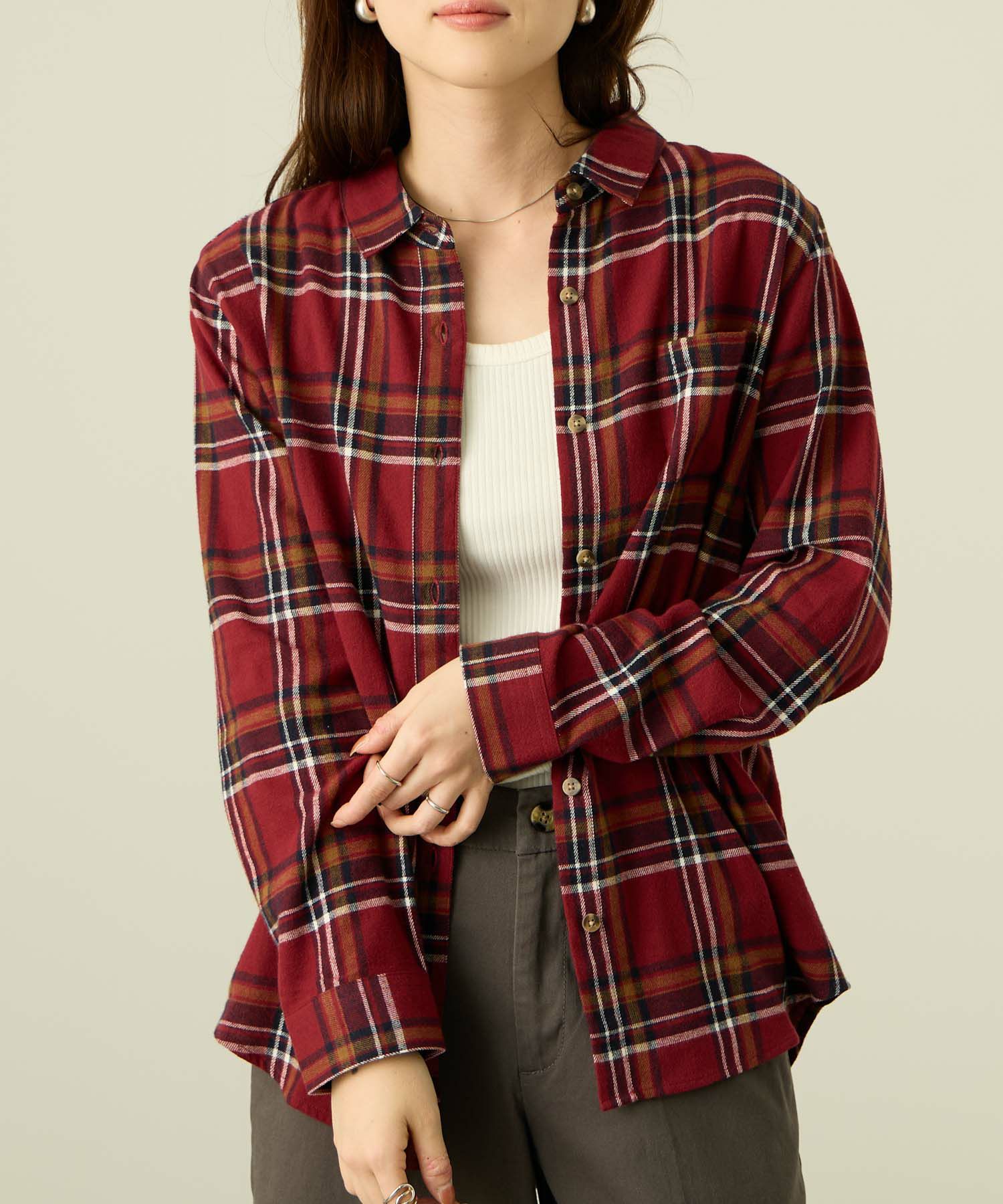 nAvy コットンネルチェックシャツ レディース商品画像-3