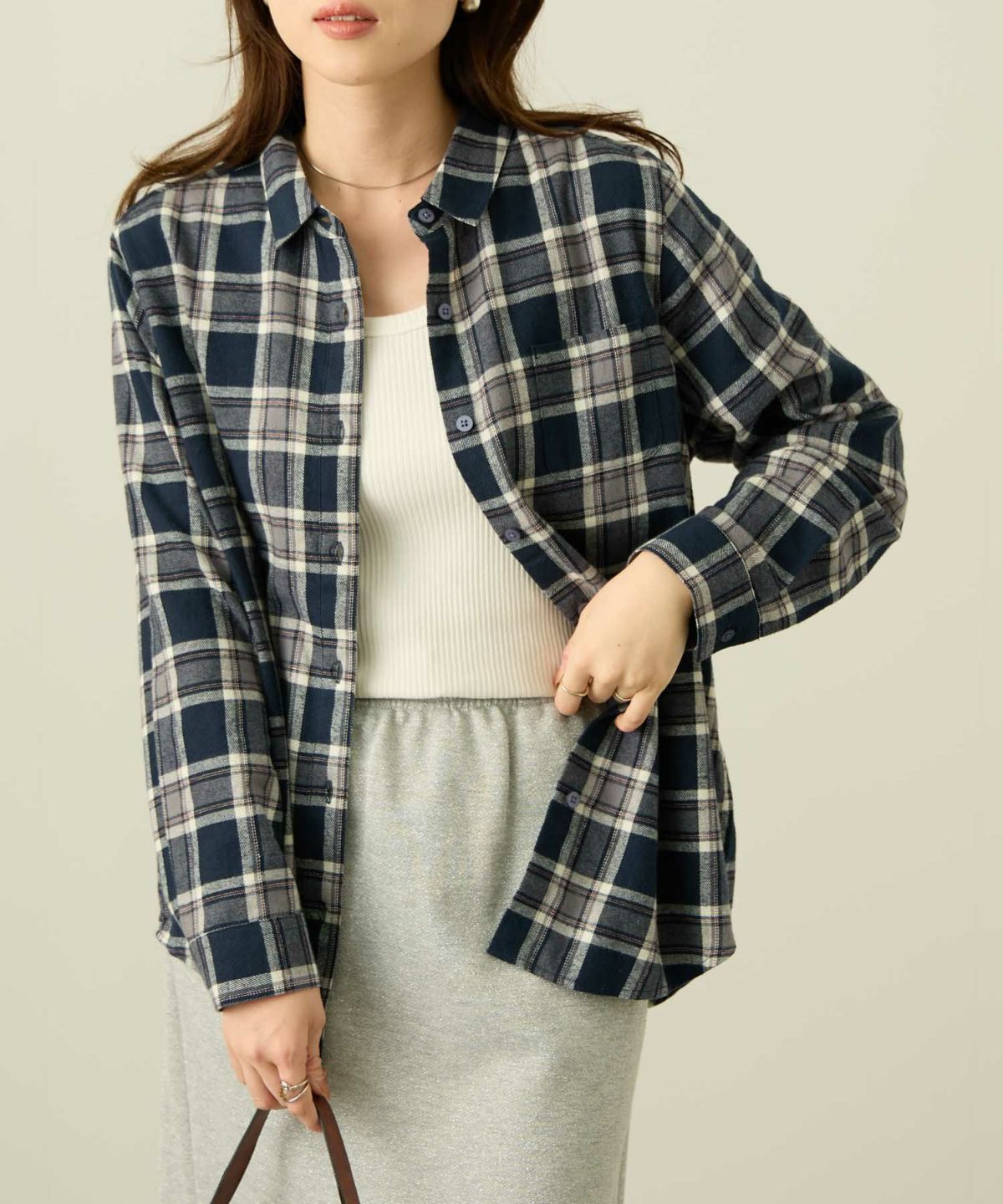 nAvy コットンネルチェックシャツ レディース