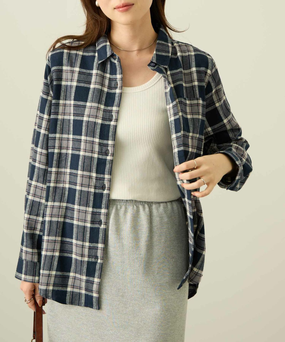 nAvy コットンネルチェックシャツ レディース