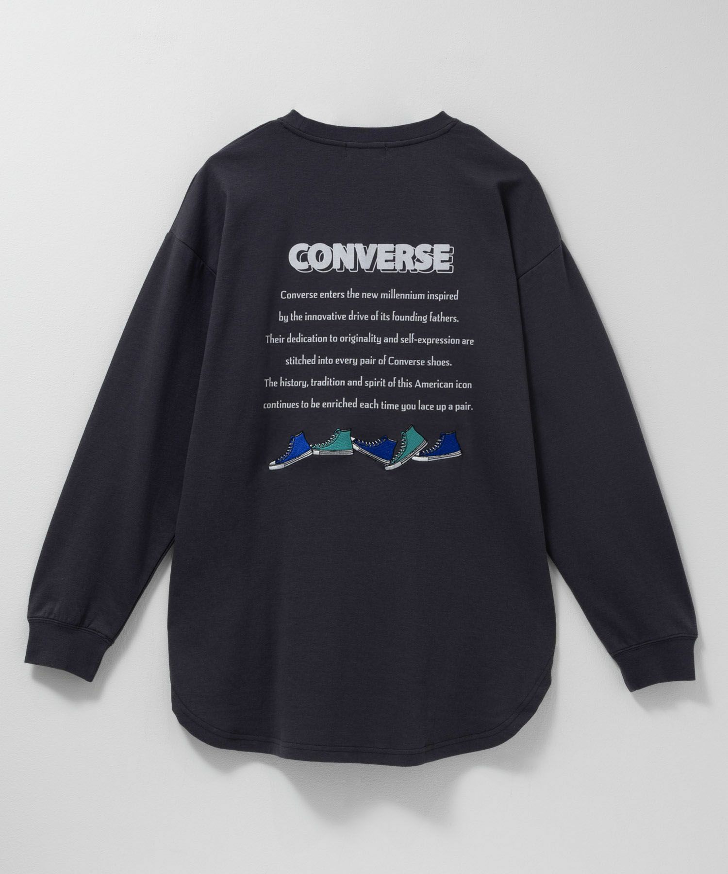 CONVERSE  ポンチ素材 バックシューズ刺繍チュニックTシャツ レディース メール便 対応商品商品サムネイル-3