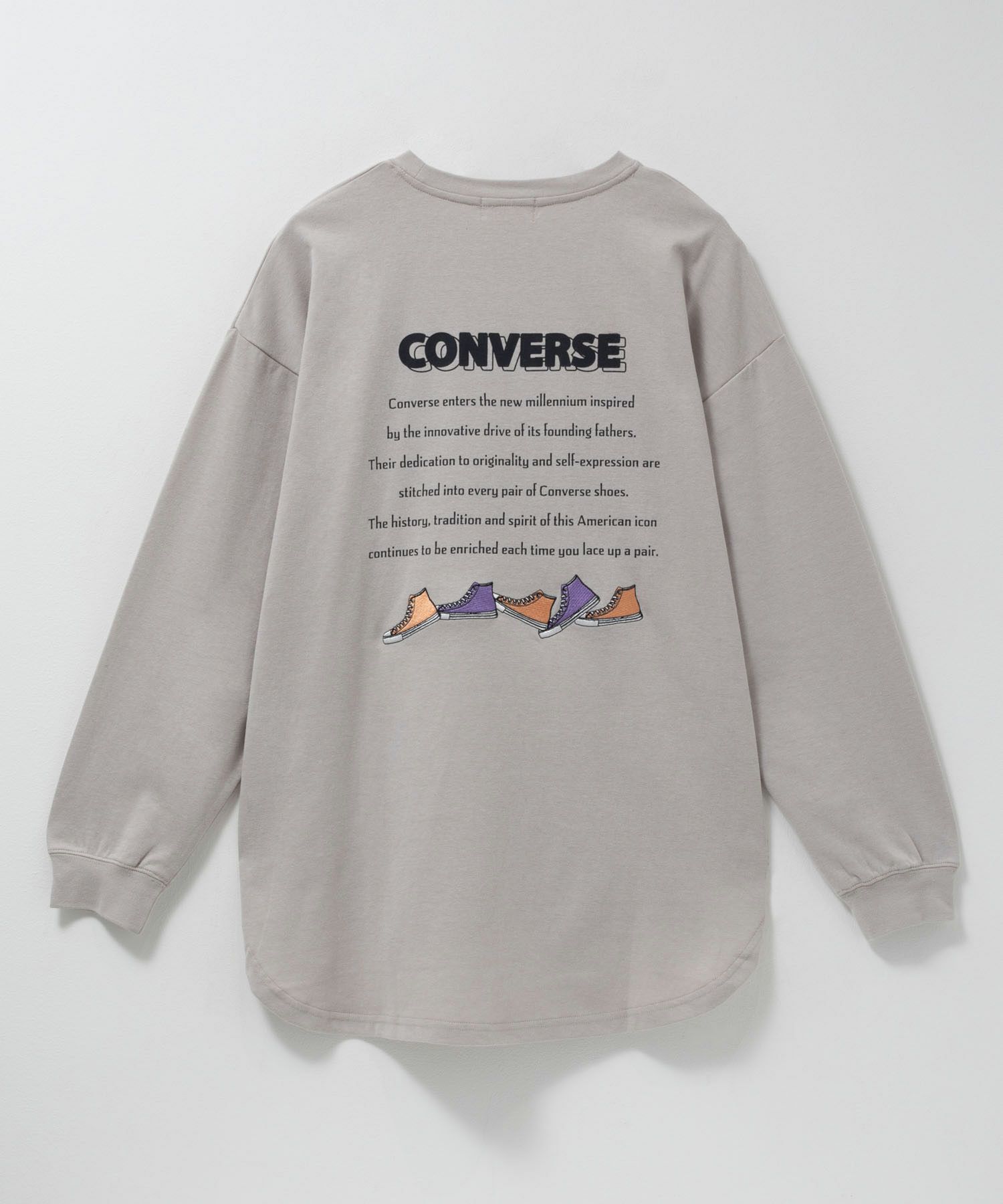 CONVERSE  ポンチ素材 バックシューズ刺繍チュニックTシャツ レディース メール便 対応商品商品画像-5