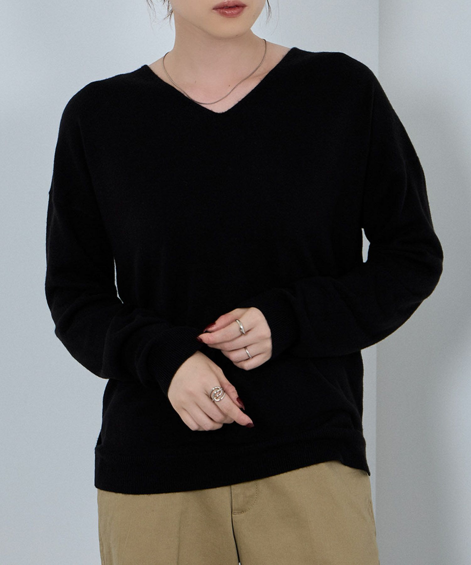 [期間限定knit]nAvy カシミヤタッチニット Vネック レディース商品画像-1