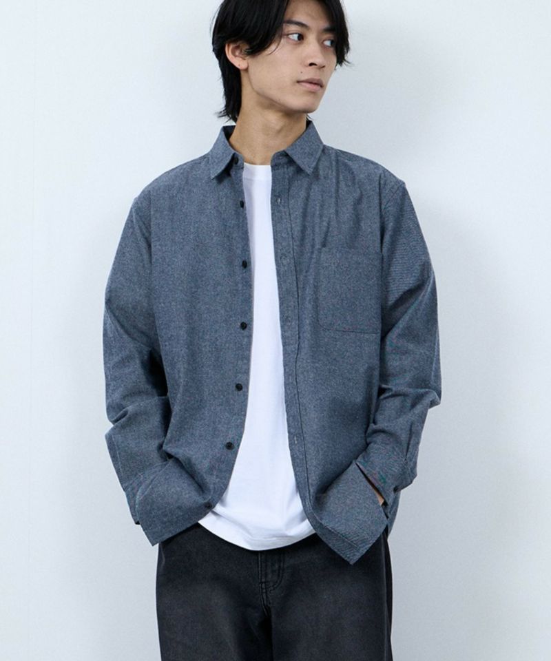 NAVY  無地フランネルシャツ メンズ商品画像-3