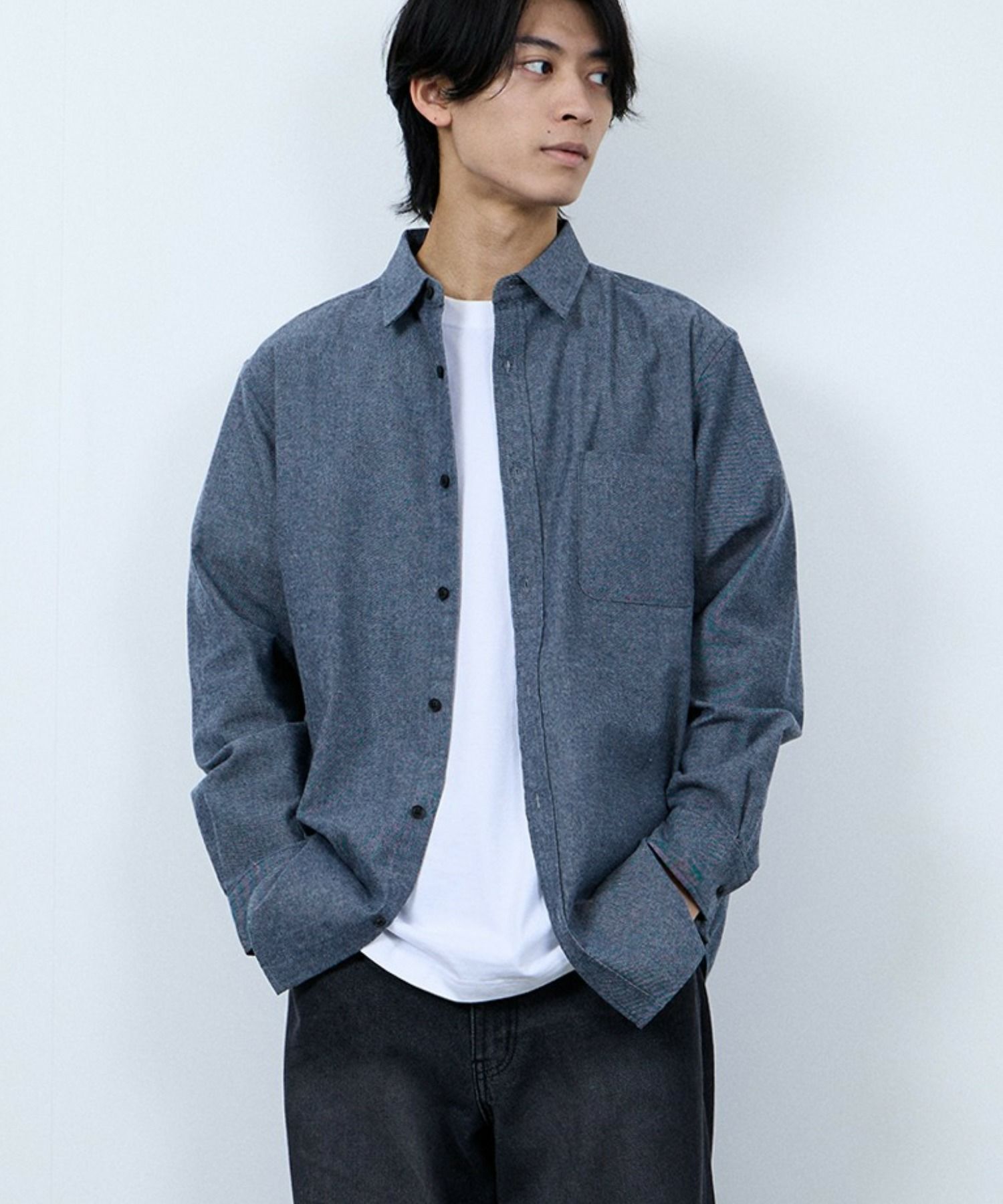 NAVY 無地フランネルシャツ メンズ