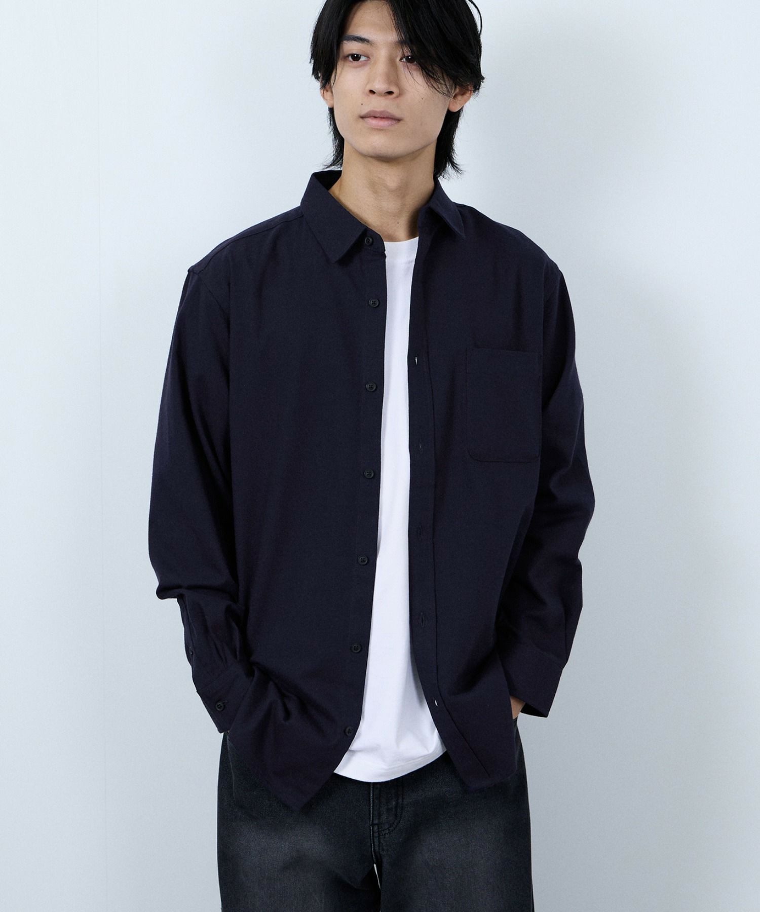 NAVY 無地フランネルシャツ メンズ