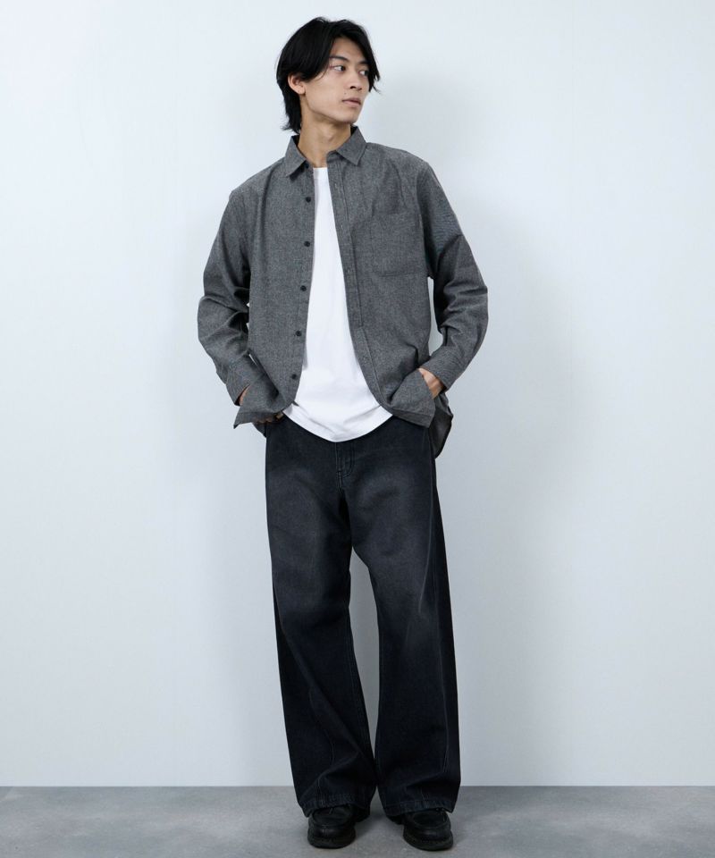 NAVY  無地フランネルシャツ メンズ商品画像-8