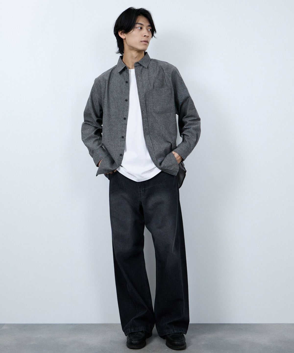 NAVY 無地フランネルシャツ メンズ