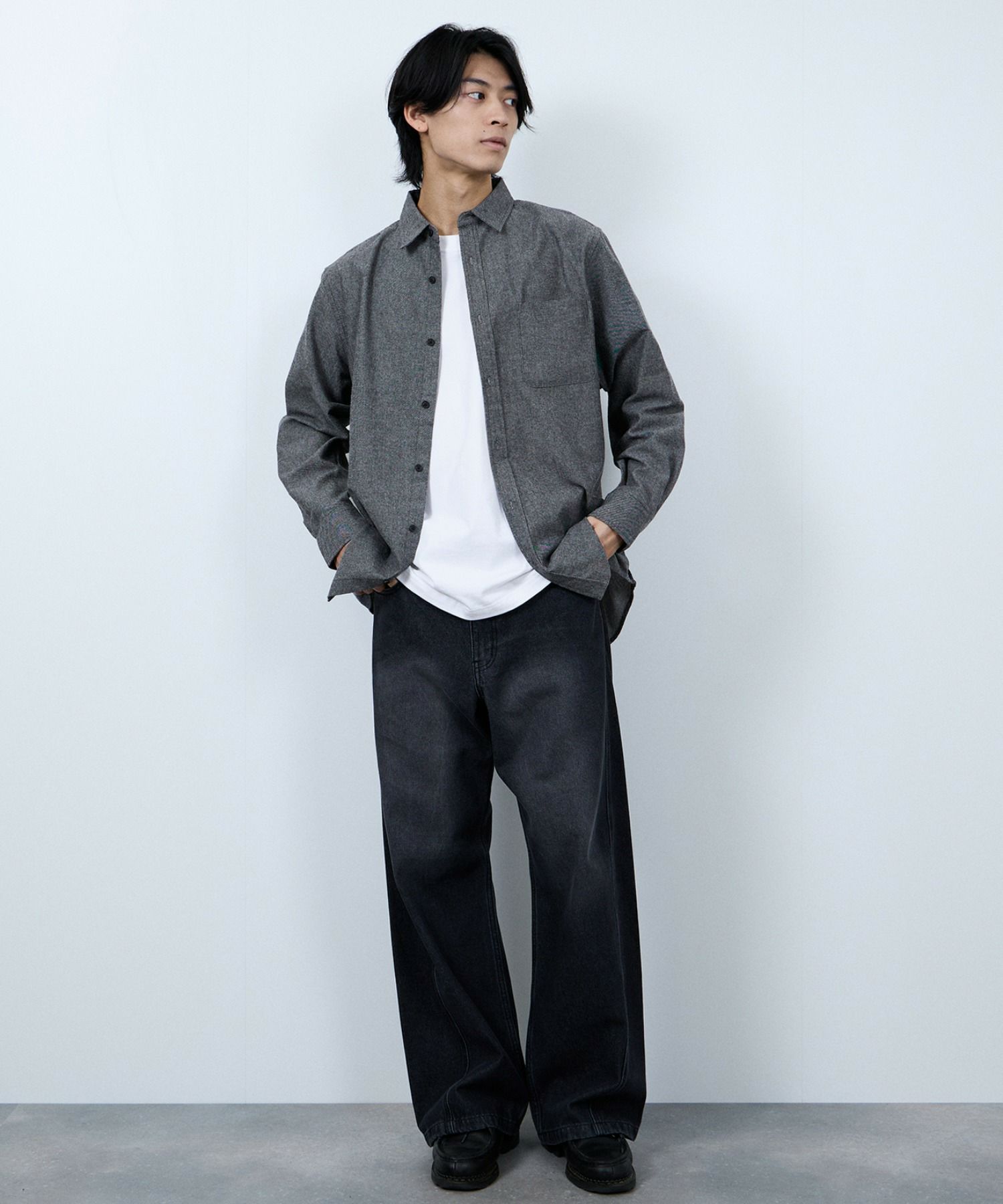 NAVY 無地フランネルシャツ メンズ