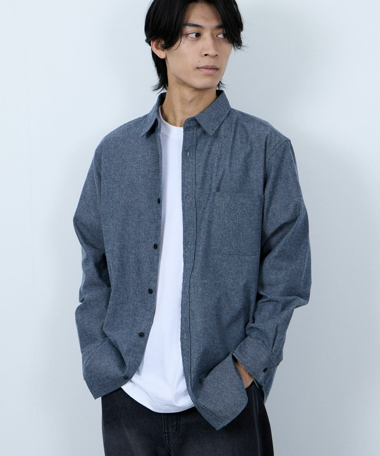 NAVY  無地フランネルシャツ メンズ商品サムネイル-9