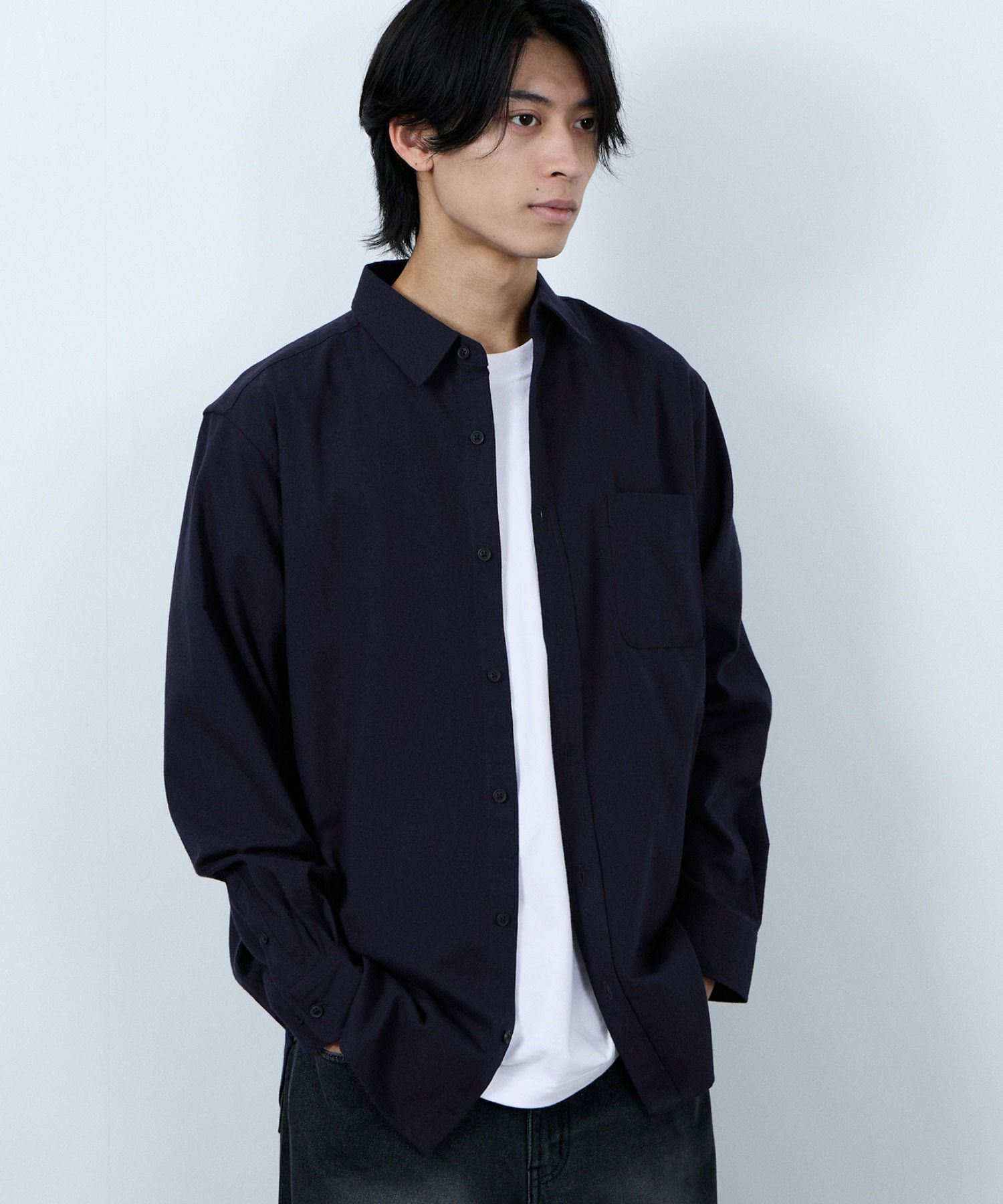 NAVY 無地フランネルシャツ メンズ