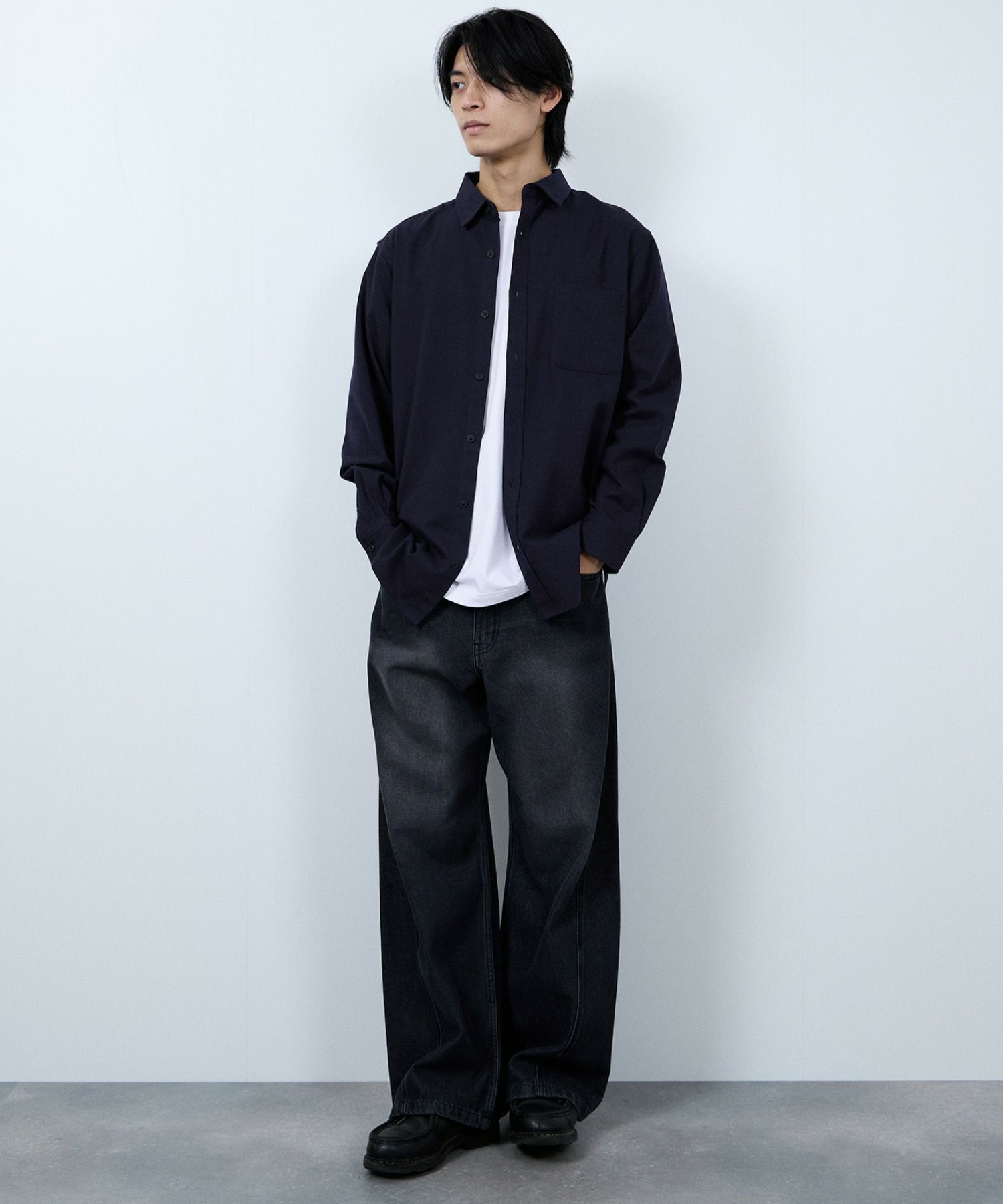 NAVY 無地フランネルシャツ メンズ