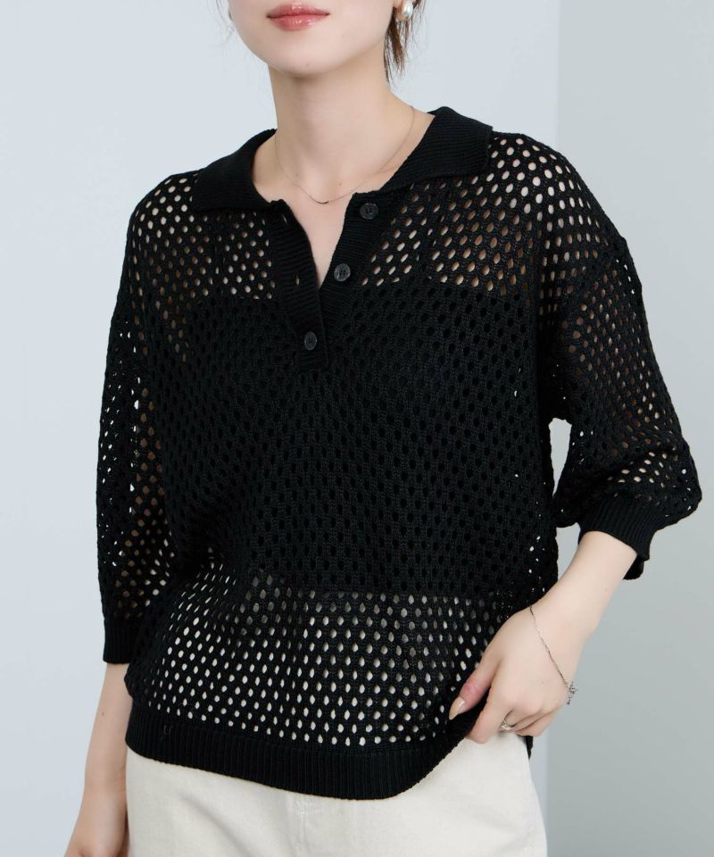 Idnes  メッシュニットポロシャツ レディース商品画像-4
