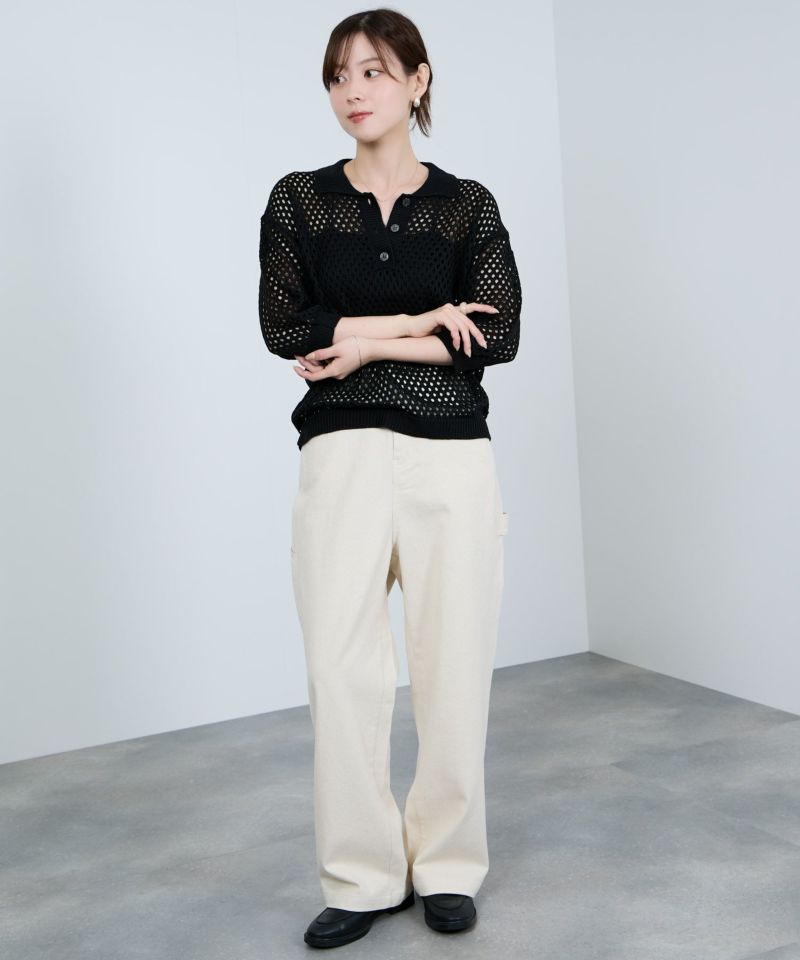 Idnes  メッシュニットポロシャツ レディース商品画像-6