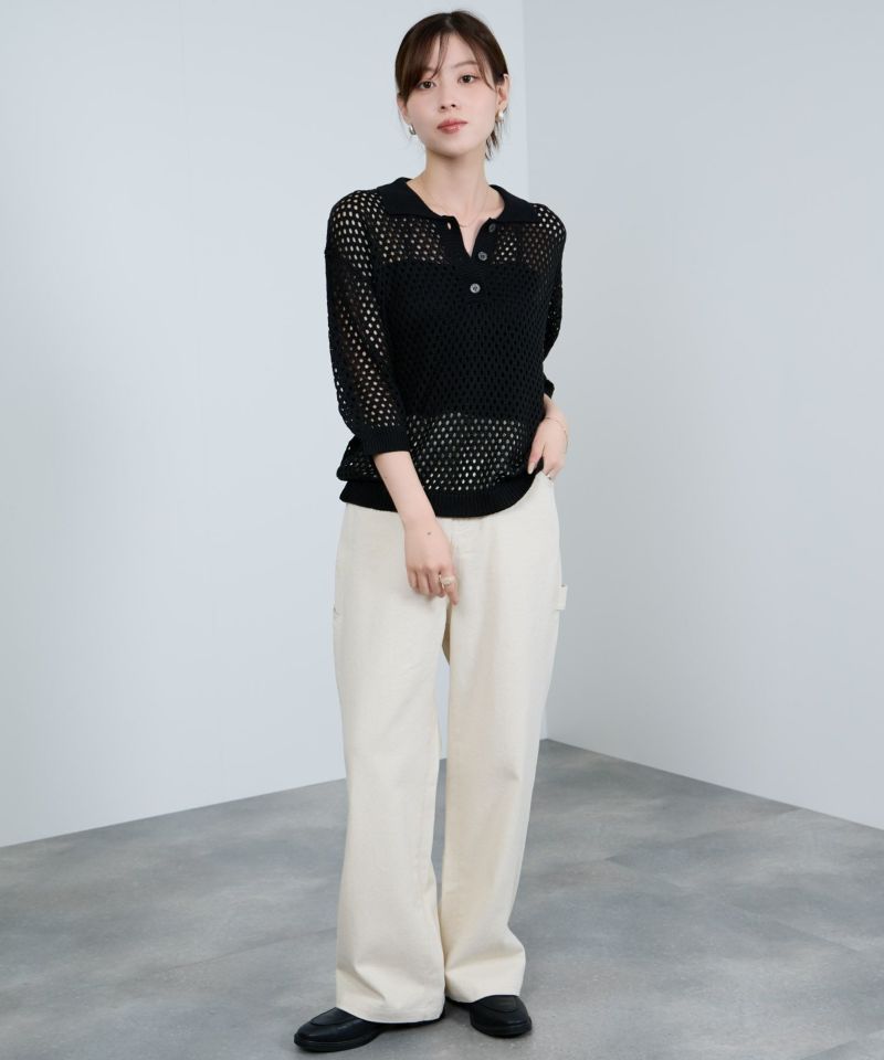 Idnes  メッシュニットポロシャツ レディース商品画像-7