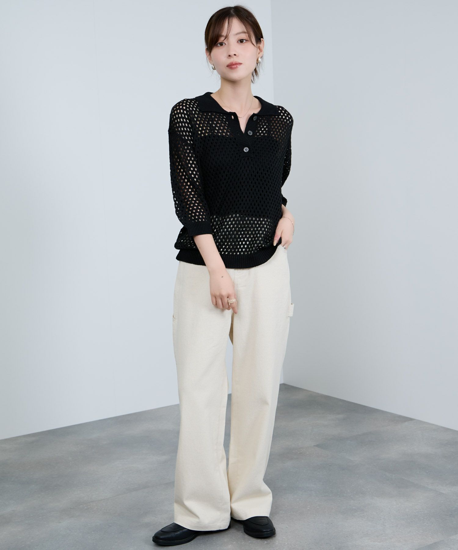 Idnes  メッシュニットポロシャツ レディース商品画像-7