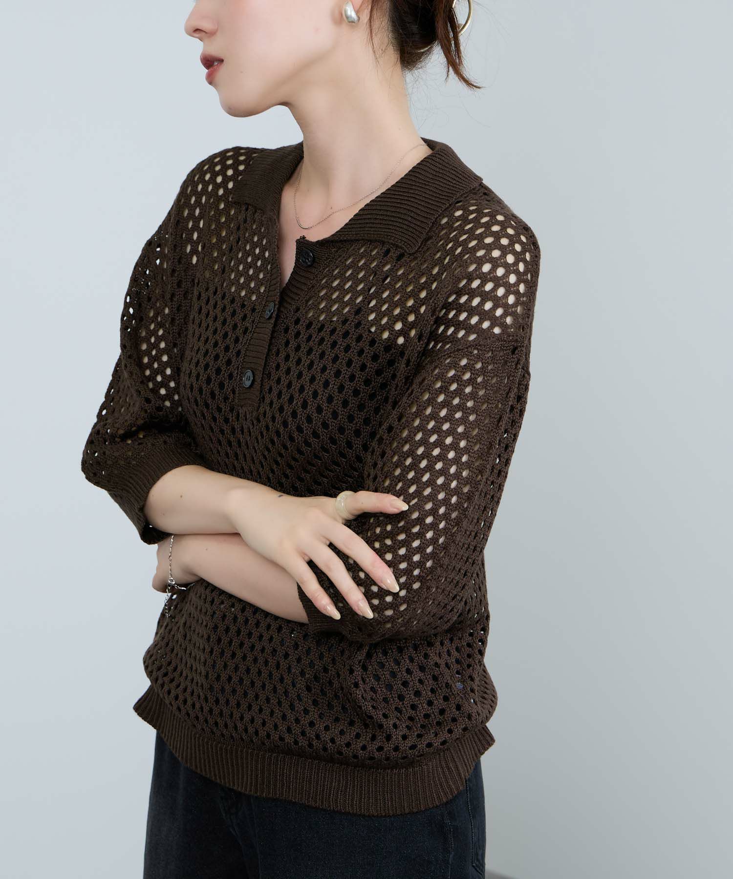 [さらに50%OFF]Idnes  メッシュニットポロシャツ レディース商品画像-8