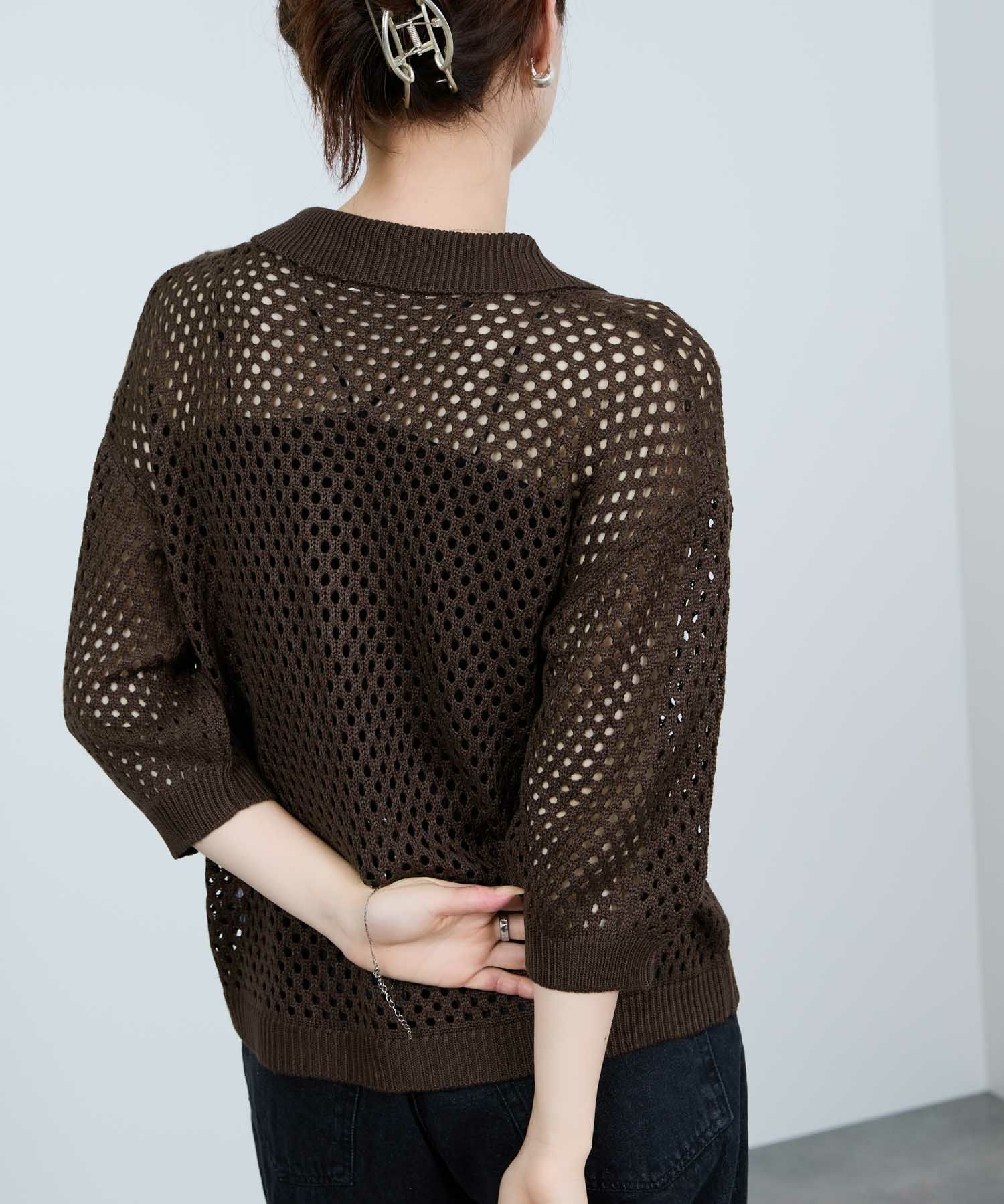 [さらに50%OFF]Idnes  メッシュニットポロシャツ レディース商品画像-9