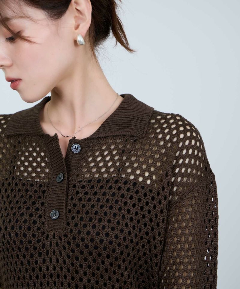 Idnes  メッシュニットポロシャツ レディース商品画像-10