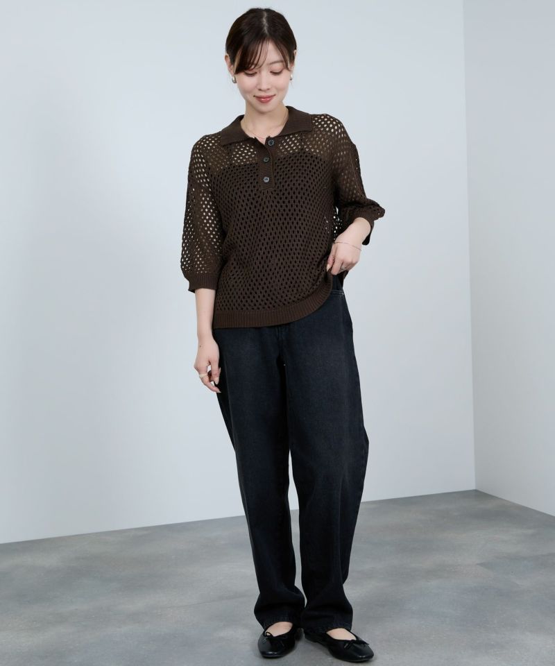Idnes  メッシュニットポロシャツ レディース商品画像-11