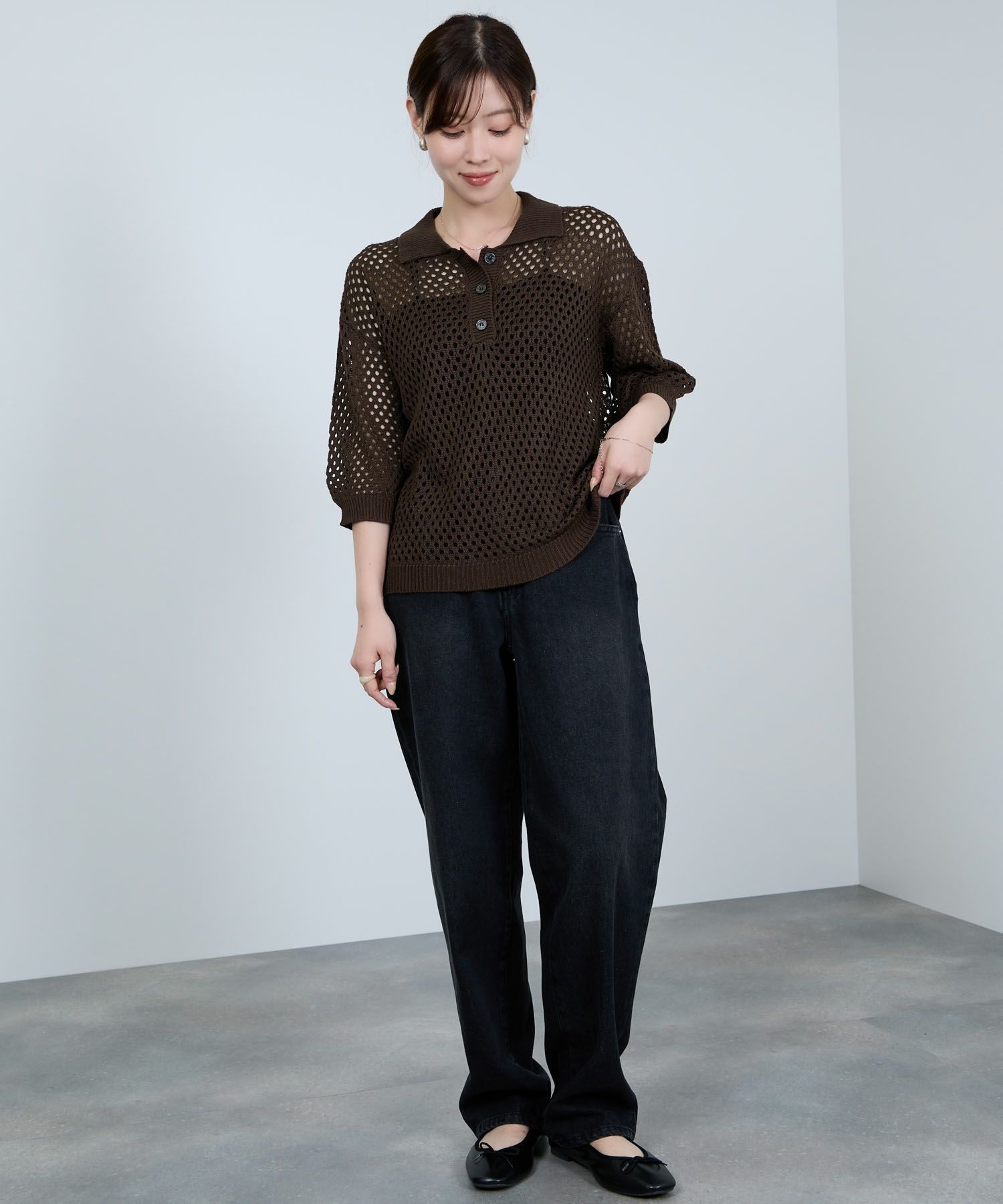 Idnes  メッシュニットポロシャツ レディース商品画像-11
