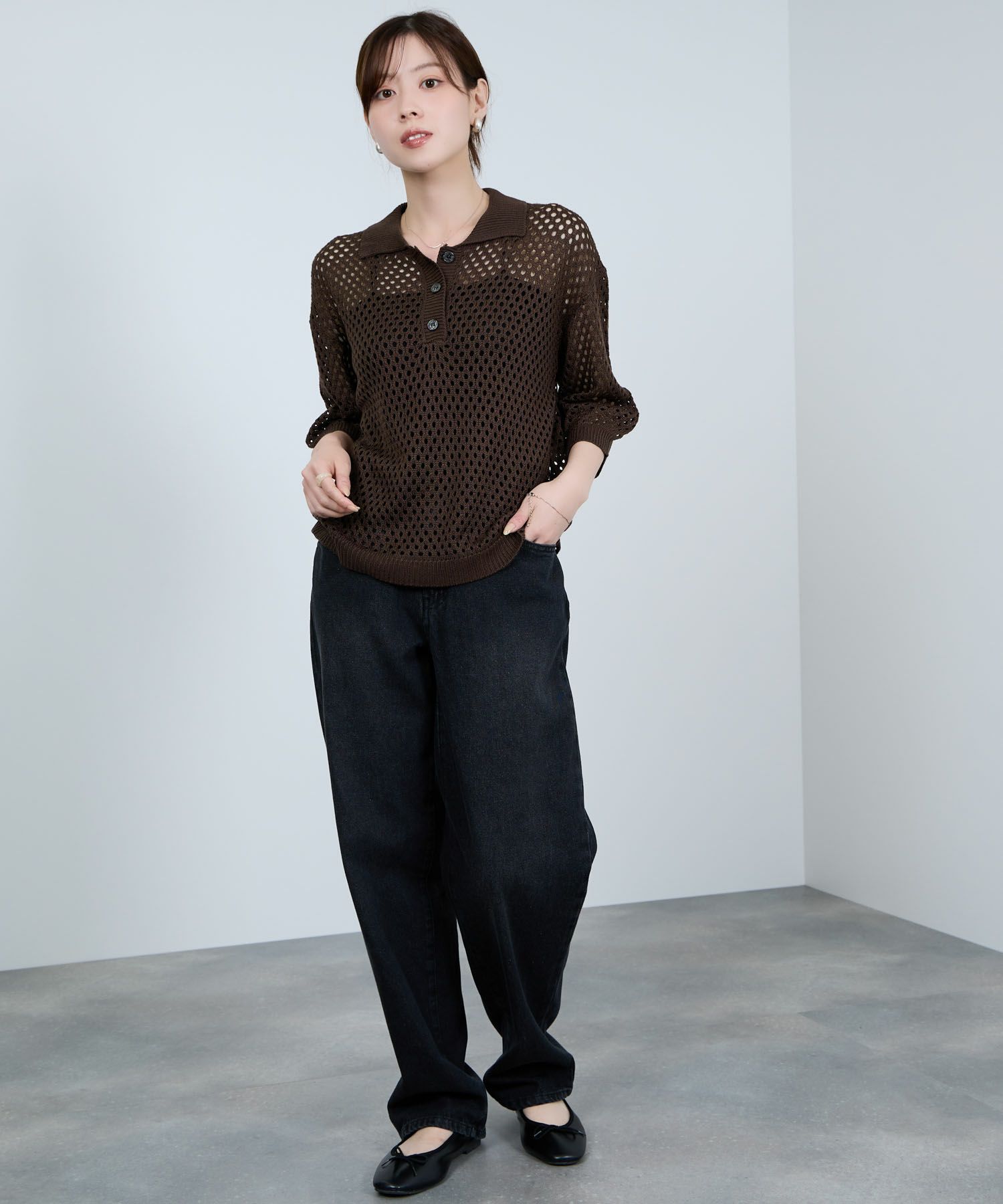 [さらに50%OFF]Idnes  メッシュニットポロシャツ レディース商品サムネイル-12